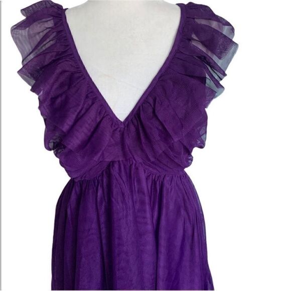 Anthropologie Maeve Ruffled Purple Tulle Mini Dress| Size M - Picture 7 of 10